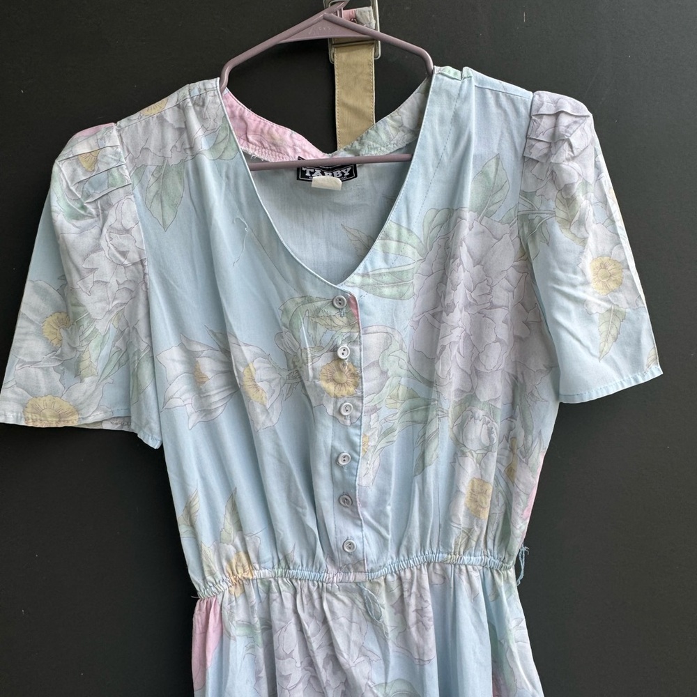 Vintage Pastel Floral Button-Front Dress